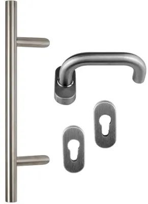 Produktbild von Edelstahl Haustür Griff- Beschlag- Set in verschiedenen Längen 1018 Maß L:350/ Maß B:210mm
