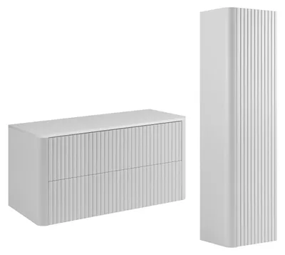 Obrázek produktu pro Sada nábytku do koupelny, skříňka 100 s deskou a vysoká skříň, bílá, rozměry 100,80 x 48,4 x 44,2 cm