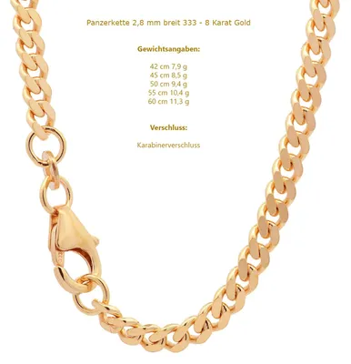 Produktbild von Goldkette Panzerkette Halskette Breite 2,8 mm 45 cm 333 - 8 Karat Gold
