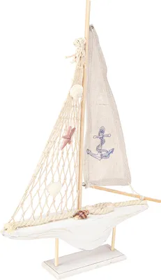 Produktbild von Segelboot Holzdeko Maritim Pinie Weiß Natur H39cm Deko