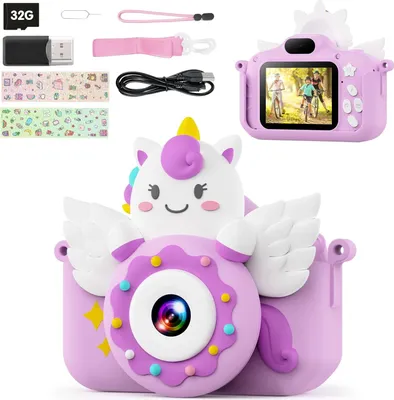 Produktbild von 1080P Kamera Kinder mit 2.0”-Bildschirm & 32GB Karte, Selfie Digitalkamera & Fotoapparat Kinder, Weihnachts Geburtstagsgeschenke, Spielzeug für 3-12