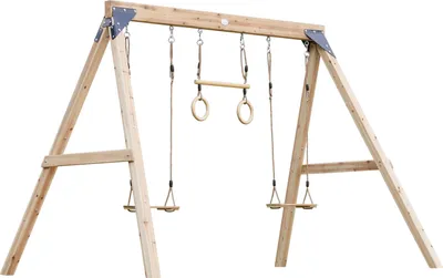 Produktbild von AXI Maya Doppelschaukel & Trapez in Braun aus  Holz | Schaukel  mit Gestell für 2 oder 3 Kinder | Kinderschaukel / Schaukelgestell für den Garten
