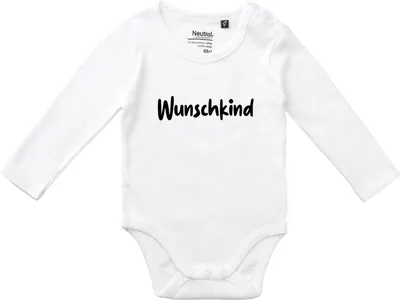Produktbild von Huuraa Baby Body Wunschkind Schriftzug 80 White  Baumwolle Fairtrade Langarmbody Geschenkidee