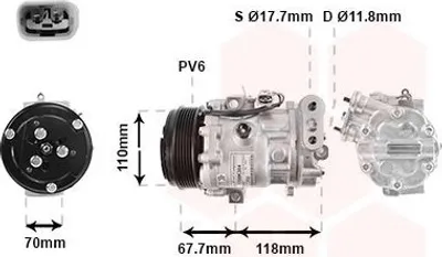 Produktbild von VAN WEZEL 1700K384 Klimaanlage Klimakompressor PAG 46 R134a für FIAT GRANDE PUNTO (199) PUNTO EVO (199) PUNTO (199) DOBLO Kasten/Kombi (263)