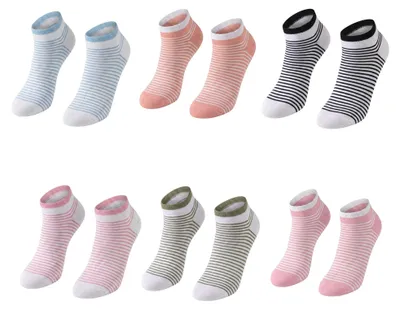 Obrázok produktu pre ToCon – 6 párov dámskych tenisových ponožiek, veľkosť 36-40, farebné, pruhované, retro štýl, bavlnené