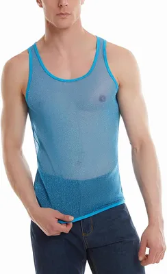 Produktbild von Ärmellose Herren-Netzshirts als transparente Tanktops mit Rundkragen für Muskelshirts und Clubbekleidung