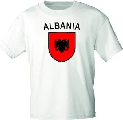 Produktbild von Kinder-T-Shirt mit Print - Wappen Fahne Flagge Albania Albanien - 76008 weiß Gr. 86-164 Größe - 122/128