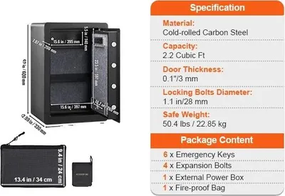 Produktbild von Sicherheitssafe, Fingerabdruckzugang, Dual-Alarm-System, 2.2 Kubikfuß