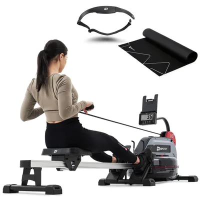 Obrázek produktu pro Skládací vodní veslovací trenažér Hop-Sport HS-150WR pro domácí použití - realistické veslování díky nastavitelnému odporu vody, veslovací trenažér do 150 kg + pás pro měření tepové frekvence