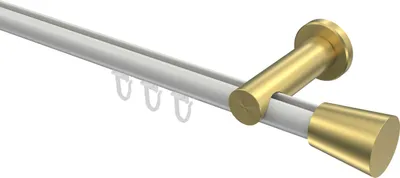 Produktbild von Interdeco Innenlaufstange / Gardinenstange mit Innenlauf Weiß / Messing-Optik, Typ Platon Sitra (Konus), 20 mm Ø 1-läufig, 220 cm