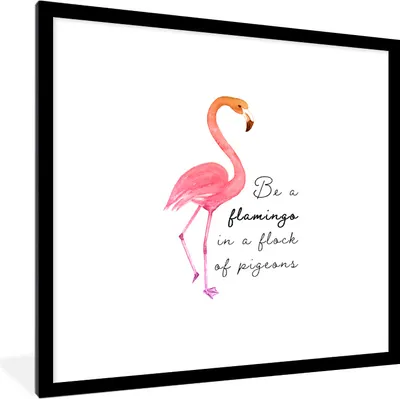 Produktbild von MuchoWow® MuchoWow® Gerahmtes Poster Flamingo - Vogel - Aquarell - Zitate 40x40 cm - Poster mit zchwarzem Bilderrahmen - Poster - Plakat im Rahmen