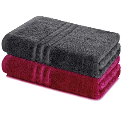 Produktbild von Lavea® 2er Set Saunatuch 80x200 cm, Saunahandtuch, 100% Baumwolle Frottier, saugstark, pflegeleicht 60°C, Elena, Anthrazit & Bordeaux