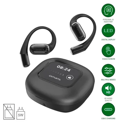 Produktbild von 4smarts Open-Ear Bluetooth Kopfhrer SkyBuds AI Screen,schwarz