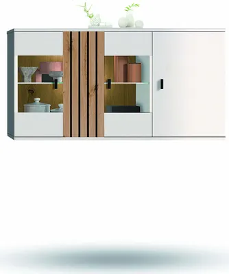 Produktbild von Hängevitrine Barlet - Artisan Eiche / Schwarz mit LED-Beleuchtung