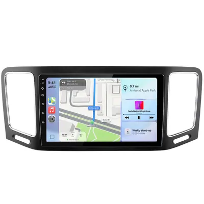 Productafbeelding van DAB+ 9-inch Android 15 autoradio met CarPlay en Android Auto, 4+64GB geheugen, geschikt voor VW Sharan II (7N) modeljaren 2012-2018. Inclusief GPS-navigatie, WiFi, Bluetooth, FM, RDS, stuurwielbediening (SWC), DSP en USB-aansluiting. 2DIN