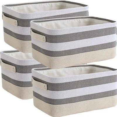 Image de Unyqoos® : Lot de 4 boîtes de rangement pliables en tissu avec poignées, dimensions 40 x 30 x 21 cm – Organiseurs de rangement pour chambre d'enfant, jouets et bureau à domicile