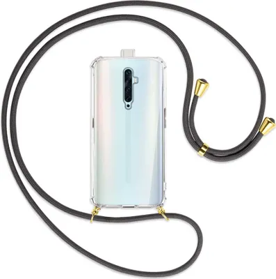 Produktbild von Handykette Backcover-Schutzhülle mit Band (Metall goldfarben) für Oppo Reno2 Z / Reno2 F - dunkelgrau
