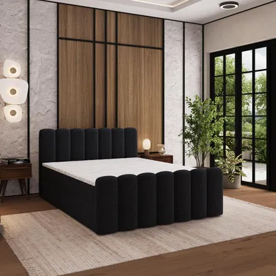 Produktbild von Masseno Boxspringbett CELLA 160x200 cm Komplett-Set mit Bonell Matratze und Topper, Polsterbett mit Bettkästen -Schwarz, QUELLE 100