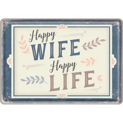 Immagine prodotto di Nostalgic-Art - Cartolina di latta - Word Up - Moglie felice Vita felice