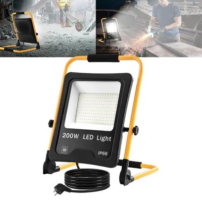 Immagine prodotto di VA-Cerulean, faretto da cantiere a LED, 200W, 6000–6500 K, luce bianca fredda, grado di protezione IP66, cavo da 3 metri, base e maniglia per il trasporto, adatto per interni ed esterni