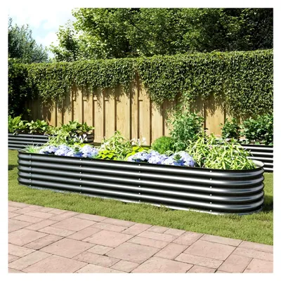 Produktbild von Garten-Hochbeet 320x80x44 cm aus verzinktem Stahl in Grau, Palettenrahmen, Hochteich, Gemüsebeet, Kräuterregal für den Balkon, Blumenbeet, Kräuterspirale, Tomatenbeet, Pflanzhochbeet