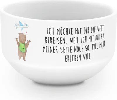 Produktbild von Mr. & Mrs. Panda Schüssel Bär Flugzeug - Weiß - Geschenk, Ehefrau, Mitbringsel, Snackschale, Valentinstag, für Frauen, schale, Hochzeitstag, Freundin, Obstschale, Partner