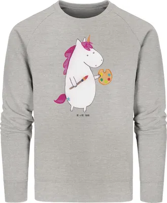 Produktbild von Mr. & Mrs. Panda Baumwoll Pullover Einhorn Künstler Größe S - Heather Grey - Geschenk, Pulli, Zeichnen, Unicorn, Sweatshirt, Farbe, Sweater, Malen, Welt