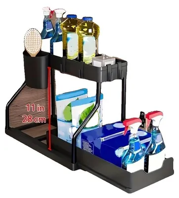Zdjęcie produktu dla Organizer pod zlew, wysuwany, wielopoziomowy, czarny, 2-poziomowy