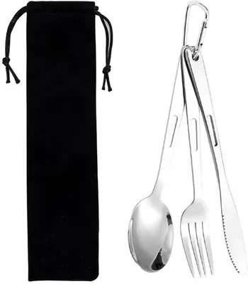 Produktbild von Unyqoos® Tragbares Edelstahl-Besteckset – Messer, Gabel & Löffel mit Etui, rostfrei, hochglanzpoliert, spülmaschinenfest, leicht & kompakt für Camping & Reisen
