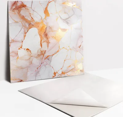 Produktbild von Fliesenaufkleber Set - 9 Stück Selbstklebende PVC Fliesen-Designs - Für Bad und Küche 30 x 30 - Goldener Marmor