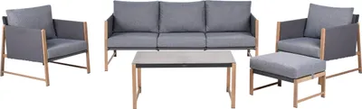 Zdjęcie produktu dla BELIANI Zestaw ogrodowy 5-osobowy szary metalowa rama 3-osobowa sofa fotele stolik otomana na taras nowoczesny styl