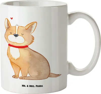 Produktbild von Mr. & Mrs. Panda Pott Hund Glück - Weiß - Geschenk, steingut tasse, Sprüche, Große Teetasse, Corgie, Herz, Liebe, jumbotasse, Süß, Jumbo
