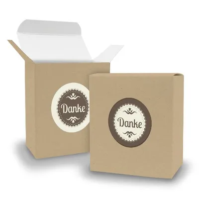 Produktbild von SET DANKE (Motiv35) 24x Faltschachtel Quader BRAUN + Sticker