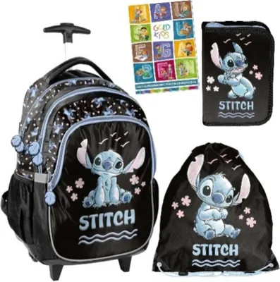 Obrázok produktu pre Goldkids - Školské tašky pre chlapcov a dievčatá - Sada 4 školských batohov s kolieskami pre deti s peračníkom - Zošit na domáce úlohy Stitch