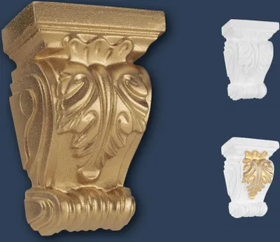 Produktbild von MARBET DESIGN Stuckkonsolen Styropor weiß & gold - Barocke Wandkonsolen Stuck Dekorbau Akanthus Wanddekoration - Mediterrane Wandgestaltung Konsole Ornament Gesimse Wand Nachbildung (K-02 supergold)
