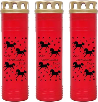 Produktbild von Grabkerze Rot 3er Pack, Brenndauer: 170 Stunden ( je Kerze ), Motiv: Pferde
