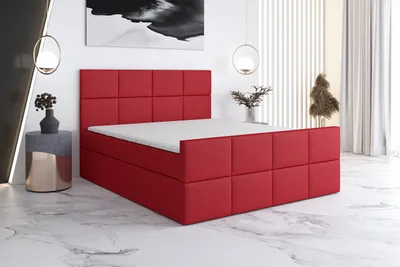 Produktbild von Boxspringbett CAPRIO 120x200 mit 2 Bettkästen, Bonell-Matratze und Topper. Farbe: Rot