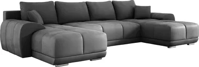 Produktbild von Ecksofa SCARLO U mit Schlaffunktion 180x360 cm, Sofa U-Form mit Bettkasten, Polsterecke, Wohnlandschaft, Sofa XXL, Samtstoff - Grau MH85