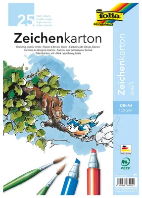 Produktbild von folia 8300/25 - Zeichenkarton, 120 g/m², DIN A4, 25 Blatt, weiß - Zeichenpapier