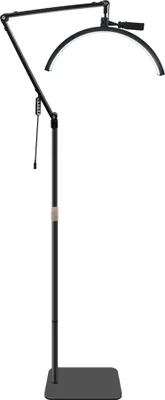 Produktbild von HD-M40X 36W Boden-LED-Videoleuchte Halbmondförmiges Fülllicht 3000K-6000K dimmbar mit teleskopierbarem Metallständer, Telefonclip und Fernbedienung