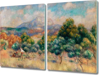 Produktbild von Coloray Hackbrett Kochplattenabdeckung Herdabdeckplatte 2x40x52 cm Schneidebrett Küchenbrett - Wald Berglandschaft