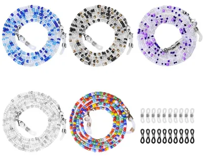 Productafbeelding van TRANKIELO® - 5-delige brillenketting met maskerhouder – Antislip siliconen gespen – Ideaal voor dames en heren