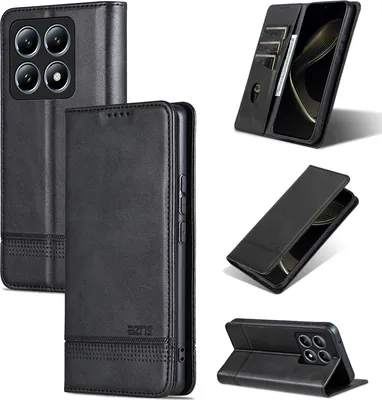 Immagine prodotto di Custodia in pelle per Xiaomi 14T, custodia pieghevole a portafoglio con chiusura magnetica e supporto nero