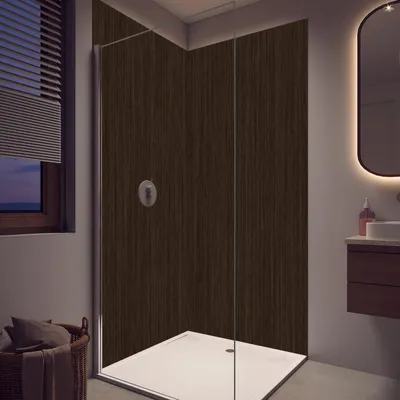 Produktbild von Duschrückwand - Wandverkleidung für Dusche aus Acryl 0,3 cm - 120 x 250 cm -  Dunkles strukturiertes Holz