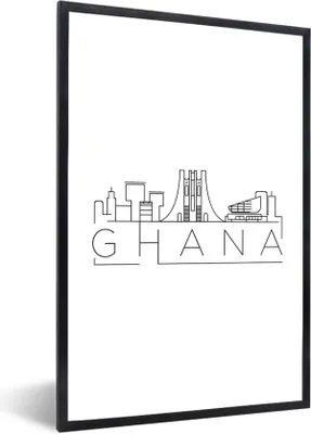 Produktbild von MuchoWow® MuchoWow® Gerahmtes Poster Skyline "Ghana" schwarz auf weiß 40x60 cm - Poster mit zchwarzem Bilderrahmen - Papierdruck - Wandbilder