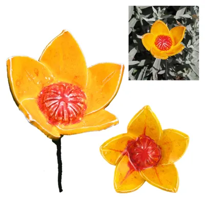 Image de Piquets de jardin en céramique faits main – Décoration de jardin résistante aux intempéries – Décoration de jardin en céramique – Figurines et statues florales pour le jardin – Fleurs