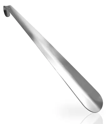 Immagine prodotto di Calzascarpe in metallo, lunghi 42 cm, color argento, con anello per appenderli, design ergonomico