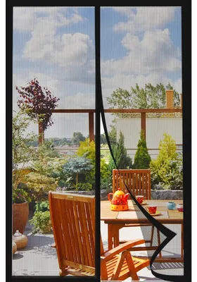 Obrázek produktu pro Magnetická síťka proti hmyzu pro balkonové dveře, rozměry 110x210 cm, černá barva, instalace bez vrtání