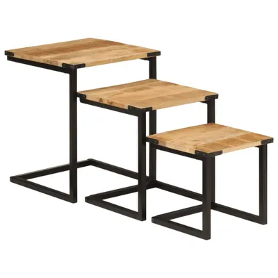 Produktbild von Design Satztische 3 Stk. Massivholz Mango und Eisen, Beistelltische 2024 Neu