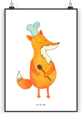 Produktbild von Mr. & Mrs. Panda Bild Fuchs Koch DIN A5 - Weiß - Geschenk, wanddeko, Bäcker, Kochen, Spruch Lustig, Wandbild, drucke, Plakat, Wanddekoration, Chefkoch, Hungrig